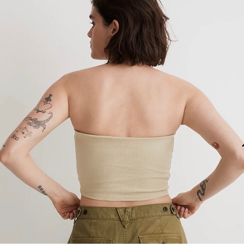Madewell Ribbed Strapless Crop Top in Beige - Picture 4 of 10